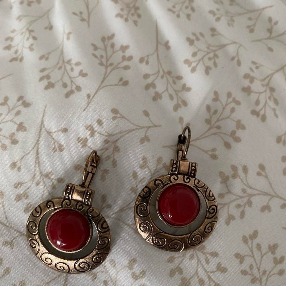 Burgundy, gold accent earrings